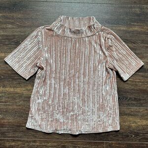 LOFT Pink Blush Velour Mock Neck Turtleneck Short Sleeved Shirt XS